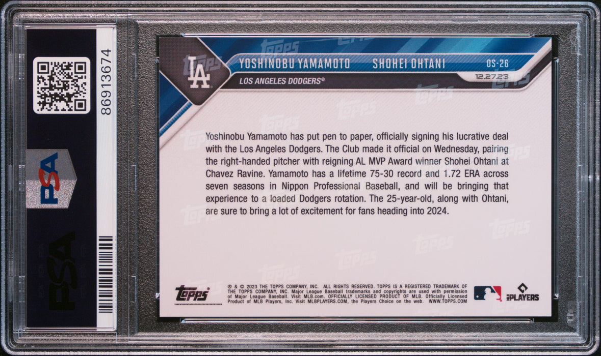 2023 Topps Now Yoshinobu Yamamoto Shohei Ohtani #OS26 Offseason PSA 10 Gem Mint