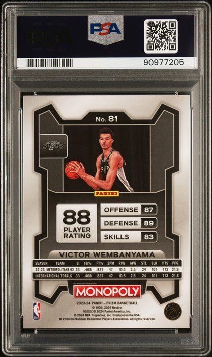 2023 Prizm Monopoly Victor Wembanyama #81 RC Rookie PSA 10