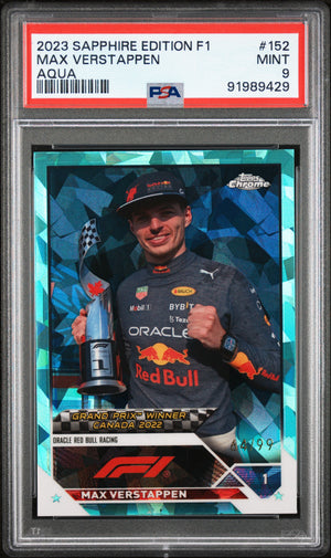 2023 Topps Chrome Sapphire Edition F1 Max Verstappen #152 Aqua /99 PSA 9