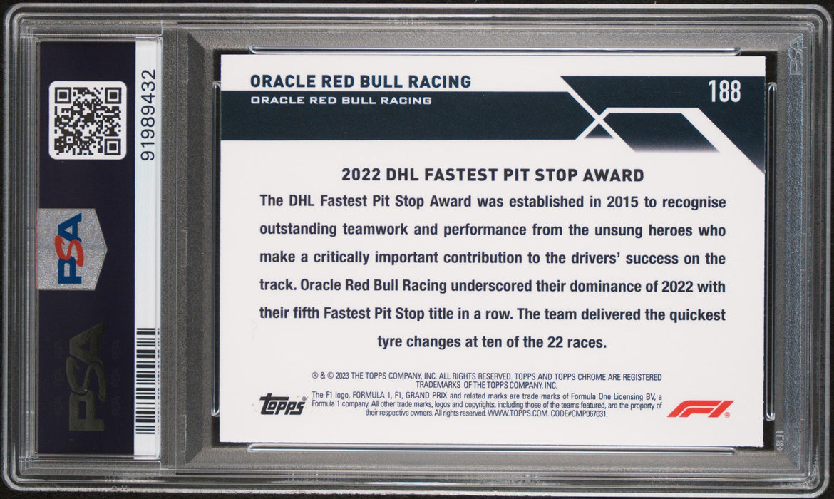 2023 Topps Sapphire Edition Oracle Red Bull Racing #188 Aqua /99 PSA 9