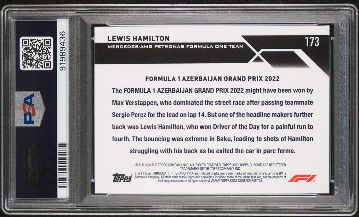 2023 Topps Chrome F1 Lewis Hamilton #173 Purple Checker Flag /199 PSA 9