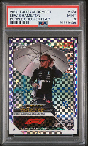 2023 Topps Chrome F1 Lewis Hamilton #173 Purple Checker Flag /199 PSA 9