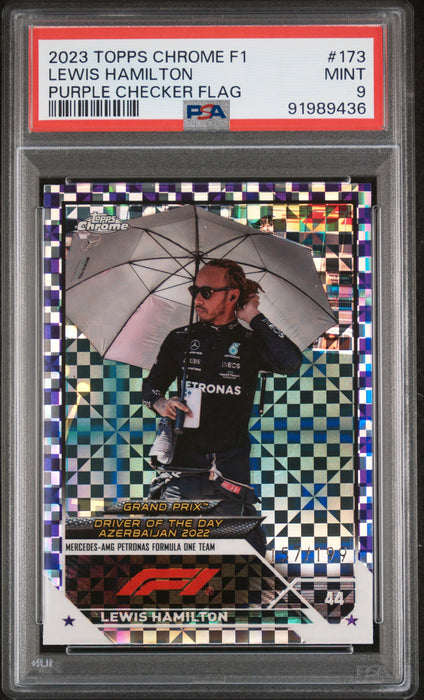 2023 Topps Chrome F1 Lewis Hamilton #173 Purple Checker Flag /199 PSA 9
