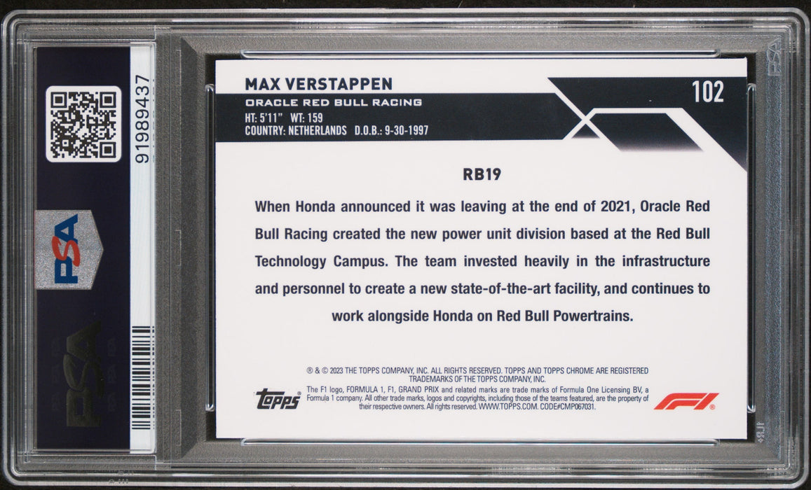 2023 Topps Chrome F1 Max Verstappen #102 Fuchsia Lava /250 PSA 9
