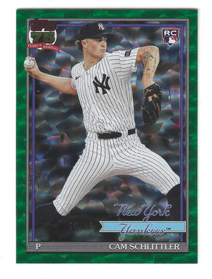 2026 Topps Cam Schlittler #T91-86 Green Crackle Foil RC Rookie /99 SP