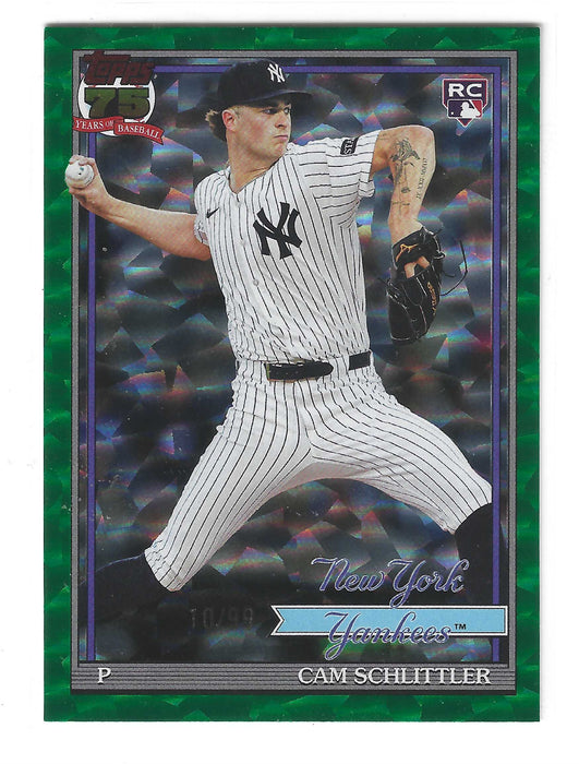 2026 Topps Cam Schlittler #T91-86 Green Crackle Foil RC Rookie /99 SP