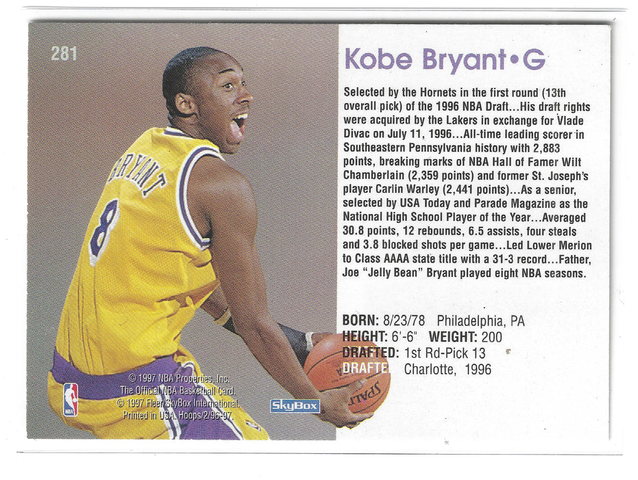 1996-97 Fleer Skybox NBA Hoops Kobe Bryant #281 RC Rookie