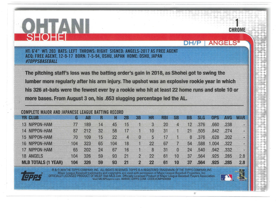 2019 Topps Chrome Shohei Ohtani #1