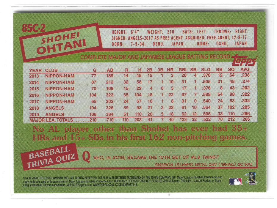 2020 Topps Shohei Ohtani #85-2 1985 Mojo Refractor