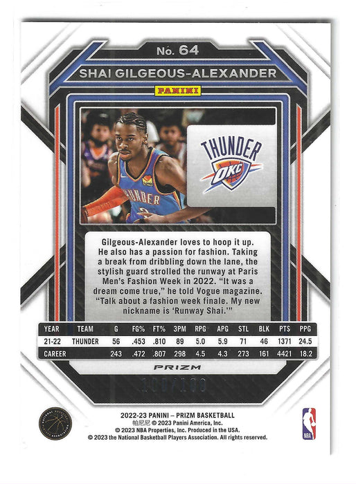 2022-23 Panini Prizm Shai Gilgeous-Alexander #64 Red Fast Break /100 *BOOKEND SP