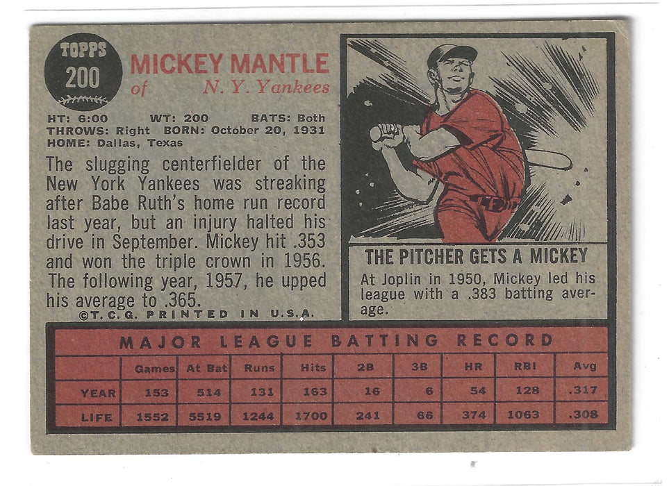 1962 Topps Mickey Mantle #200