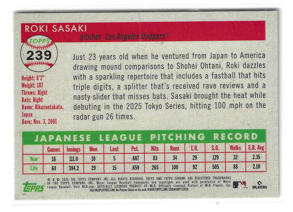 2025 Topps Chrome Platinum Roki Sasaki #239 Image Variation Refractor RC SP