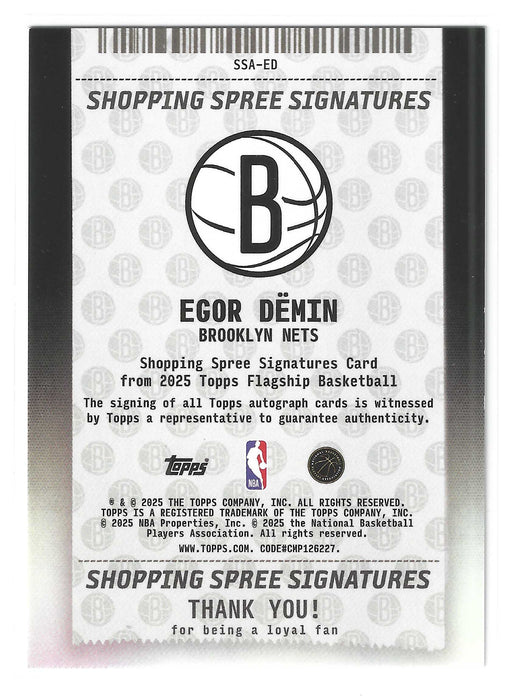 2025-26 Topps Egor Demin #SSA-ED Shopping Spree Flash Drop Rookie Auto /50 SSP
