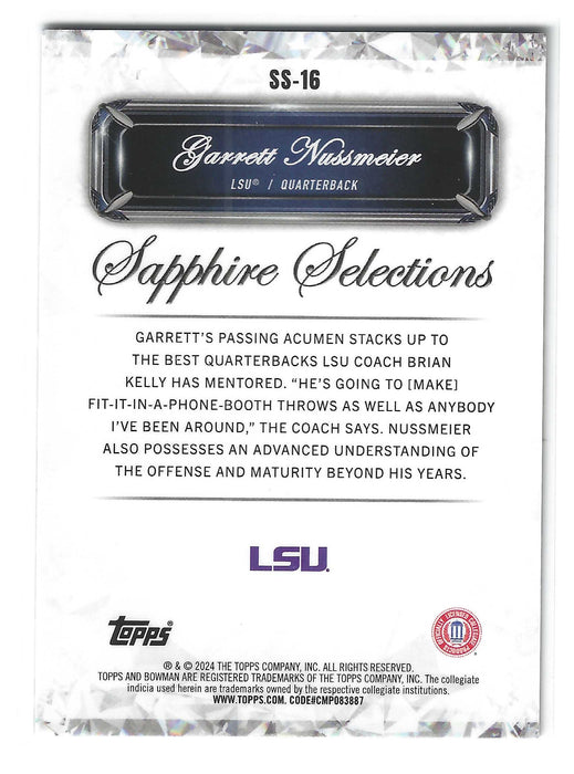 2024 Bowman U Chrome Sapphire Garrett Nussmeier #SS-16 Selections Black /10