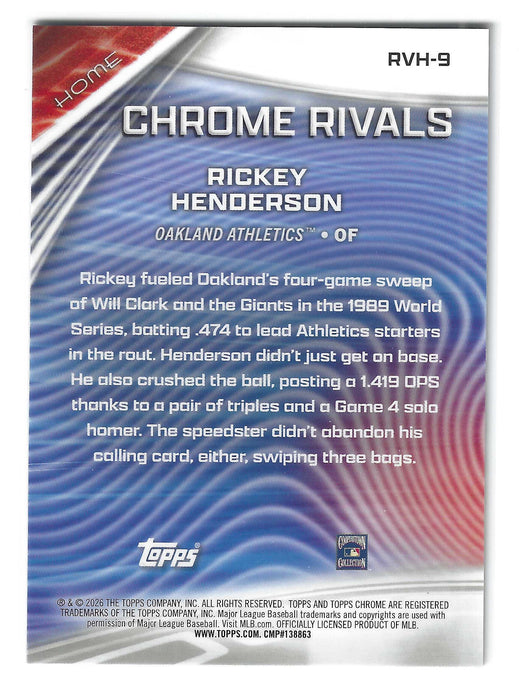2026 Topps Chrome Rickey Henderson #RVH-9 Rivals Black Refractor /10 SSP