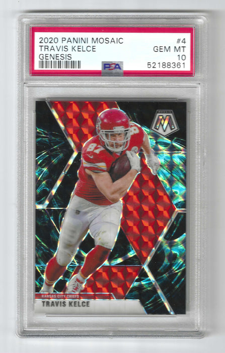 2020 Panini Mosaic Travis Kelce #4 Genesis SSP PSA 10