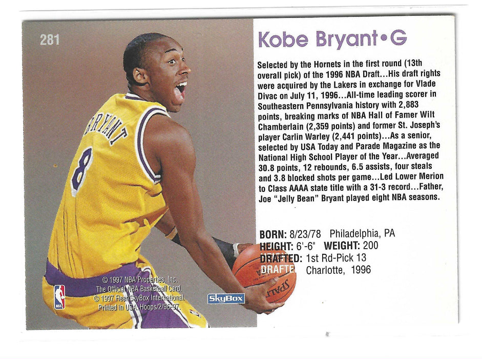 1996-97 Fleer NBA Hoops Kobe Bryant #281 RC Rookie