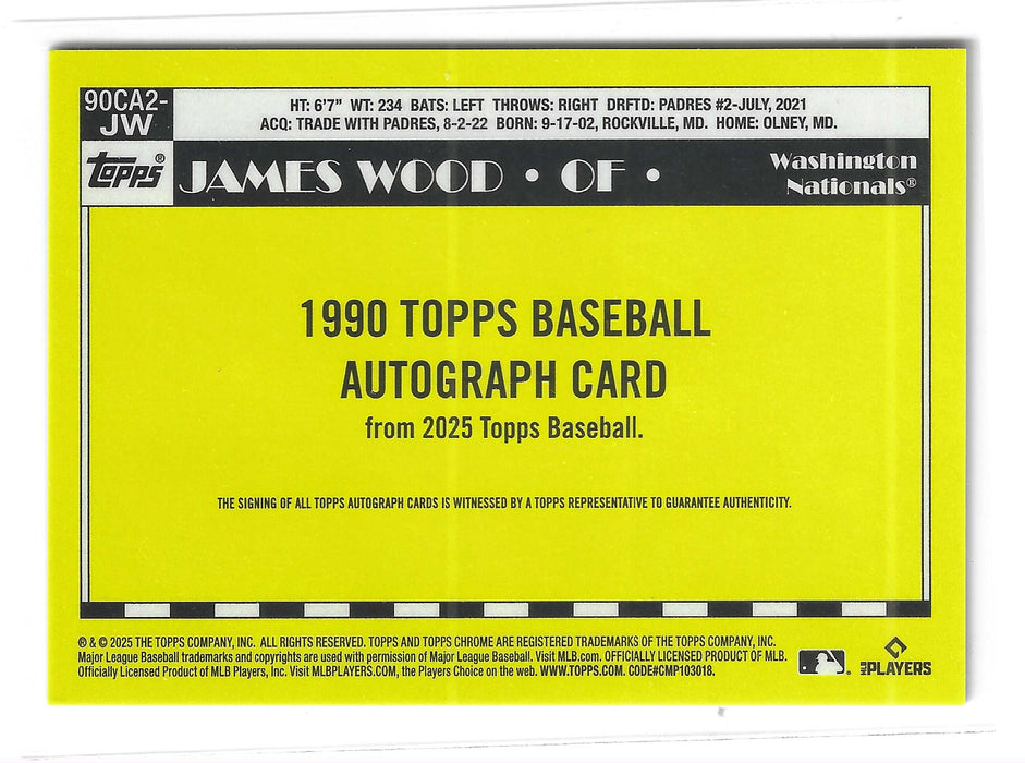 2025 Topps James Wood #90CA2-JW 1990 Gold Mojo Refractor Rookie Auto RC /50 SSP