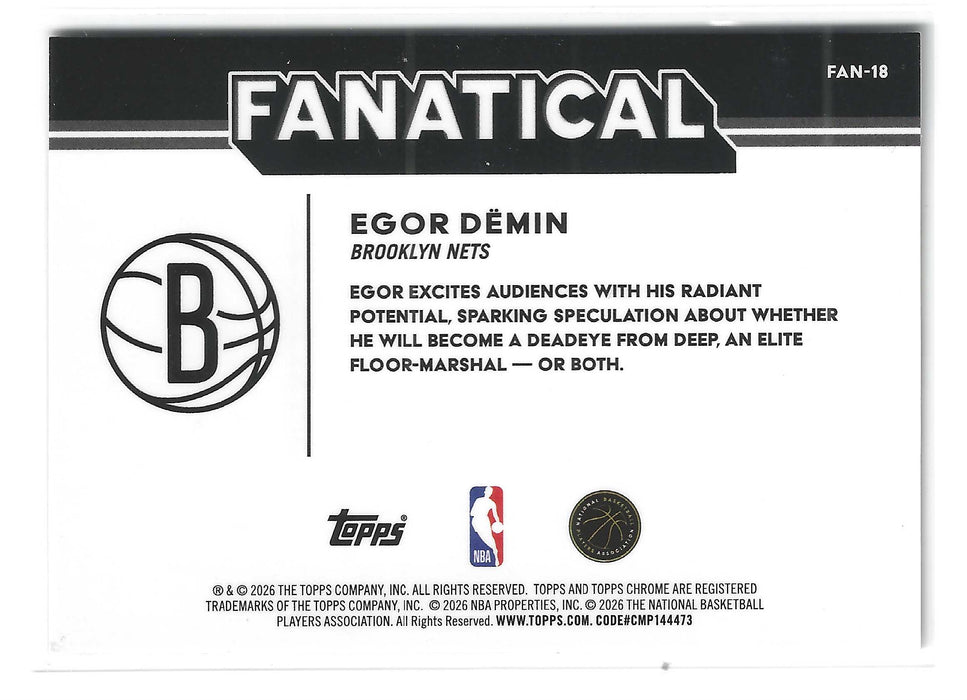 2025-26 Topps Chrome Update Egor Demin #FAN-18 Fanatical RC Rookie *CASE HIT SSP