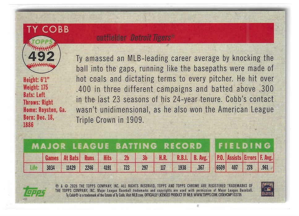 2025 Topps Chrome Platinum Ty Cobb #492 Orange Refractor /25 SSP