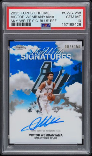 2025-26 Topps Chrome Victor Wembanyama #SWS-VW Sky Write Signatures Blue Refractor Auto 007/150 SP PSA 10