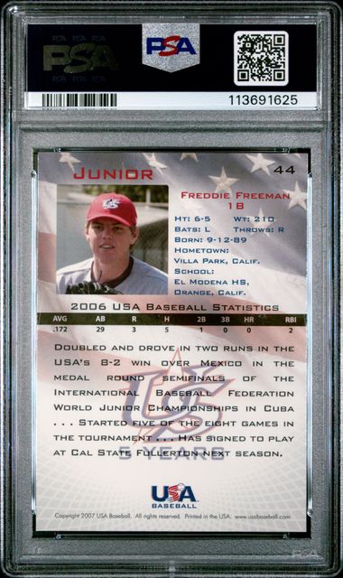 2006 USA Baseball Freddie Freeman #44 PSA 9 MINT