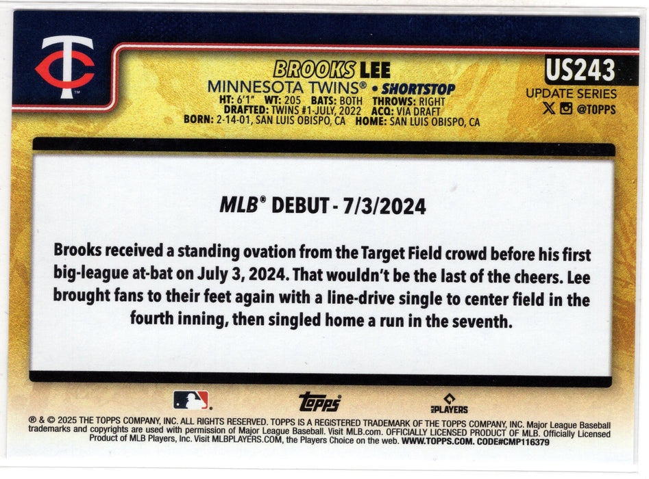 2025 Topps Update Series Brooks Lee Golden Mirror #US243 RC