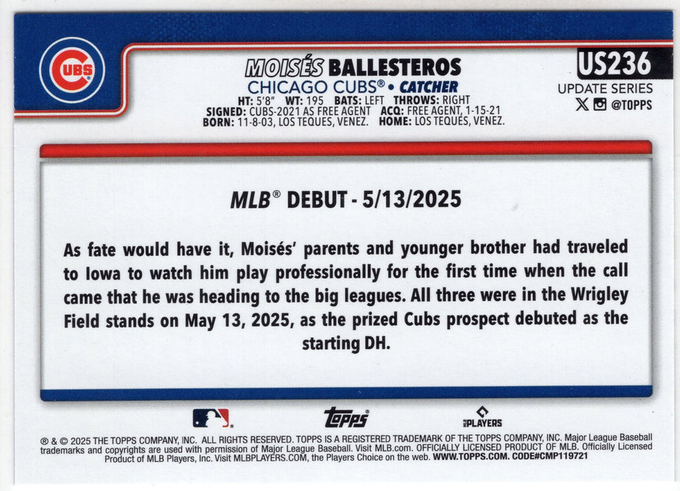 2025 Topps Update Series Moises Ballesteros #US236 RC