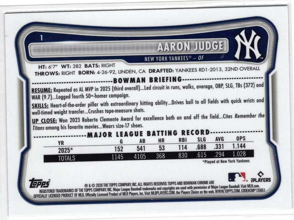 2026 Bowman Chrome Aaron Judge Navy Mojo Refractor #1 /175