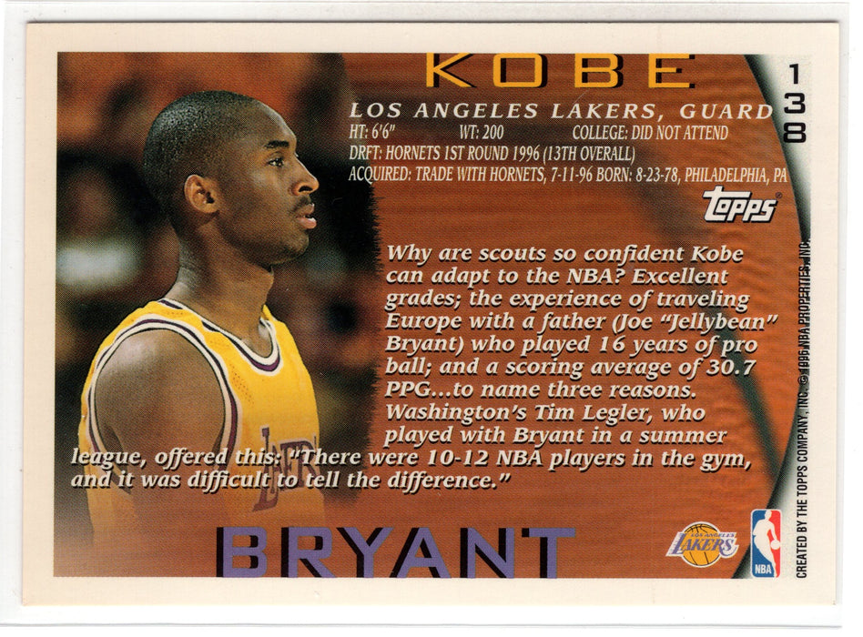 1996 Topps Kobe Bryant RC Rookie L