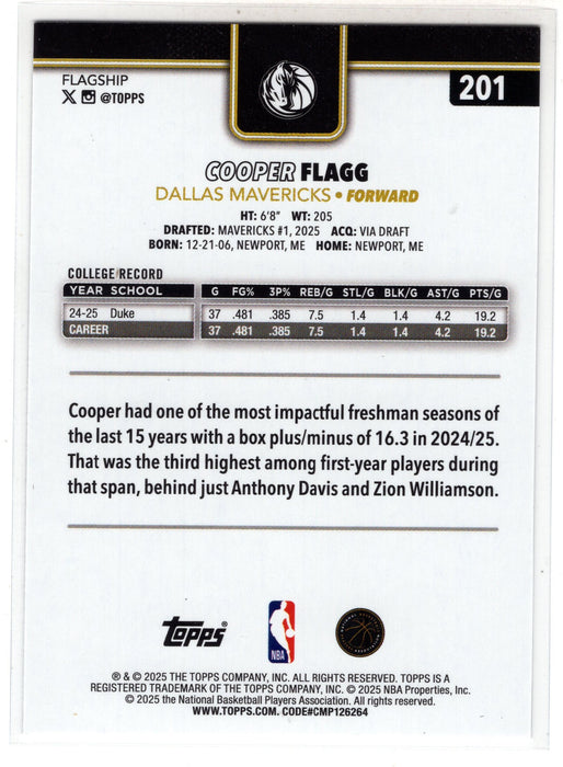 2025 Topps Cooper Flagg #201 Blackout RC Rookie