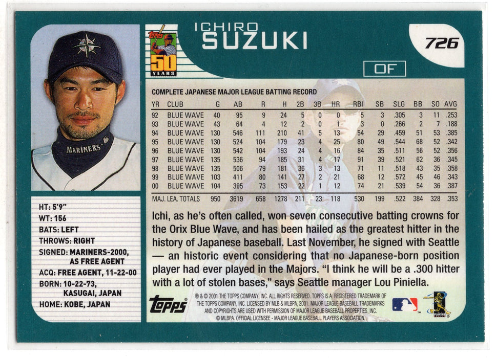 2001 Topps Ichiro Suzuki #726 RC Rookie