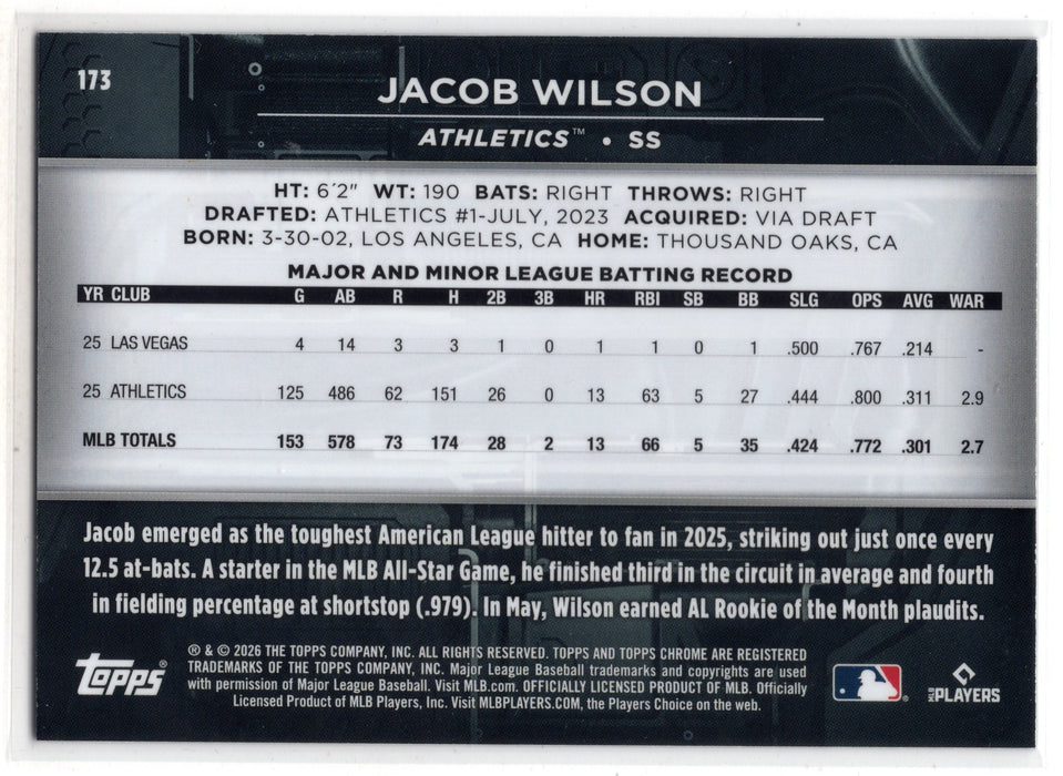 2026 Topps Chrome Black Jacob Wilson #173 Gold Mini Diamond /50