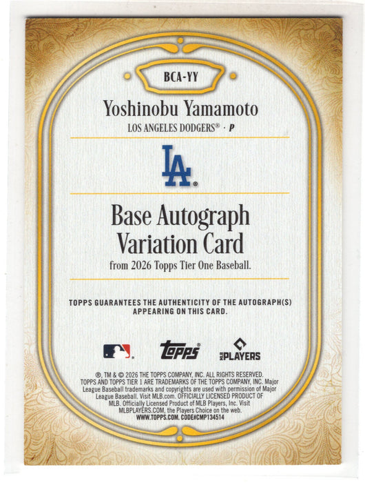 2026 Topps Tier One Yoshinobu Yamamoto #BCA-YY Base Auto Variation /49