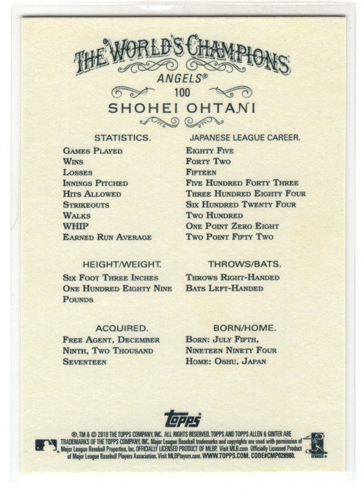 2018 Topps Allen & Ginter Shohei Ohtani #100 RC Rookie
