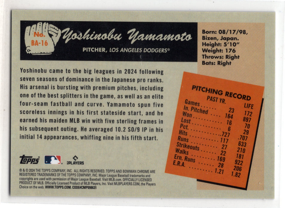 2024 Bowman's Best Yoshinobu Yamamoto #BA-16 1955 Bowman Anime RC *CASE HIT SSP