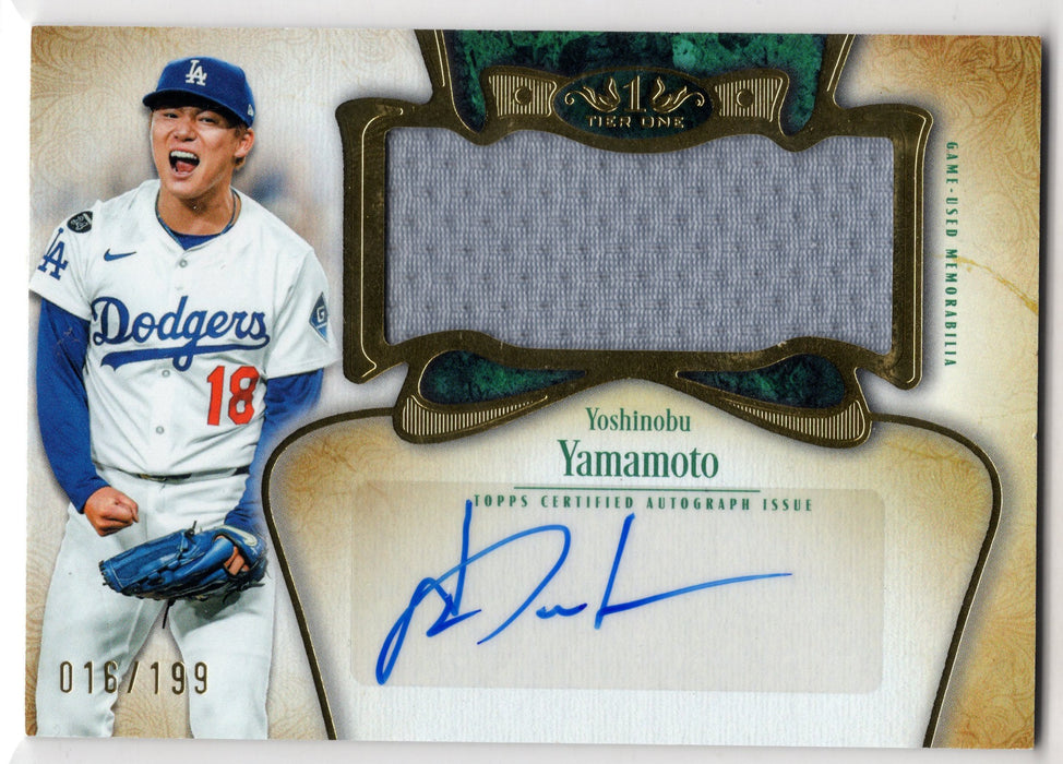 2026 Topps Tier One Yoshinobu Yamamoto #AT1JR-YY GU Jumbo Patch Auto /199