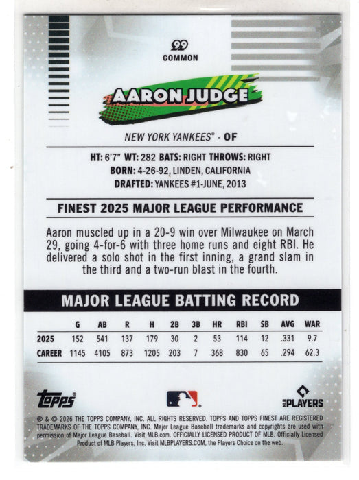 2026 Topps Finest Aaron Judge #99 Green Refractor /99