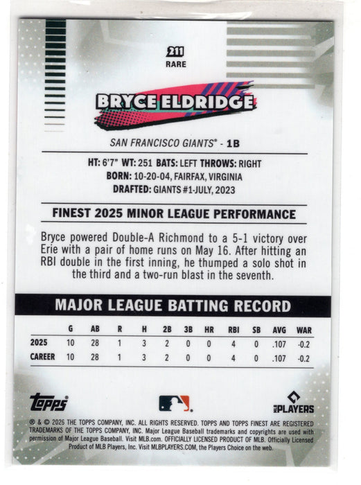 2026 Topps Finest Bryce Eldridge #211 Green X-Fractor RC Rookie /99