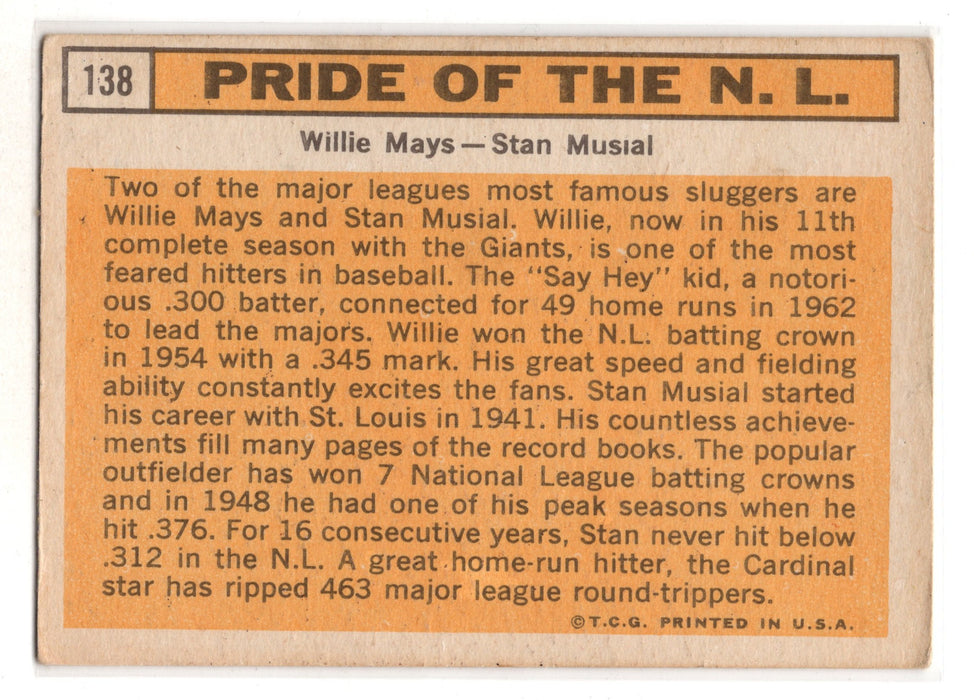 1963 Topps Willie Mays Stan Musial #138