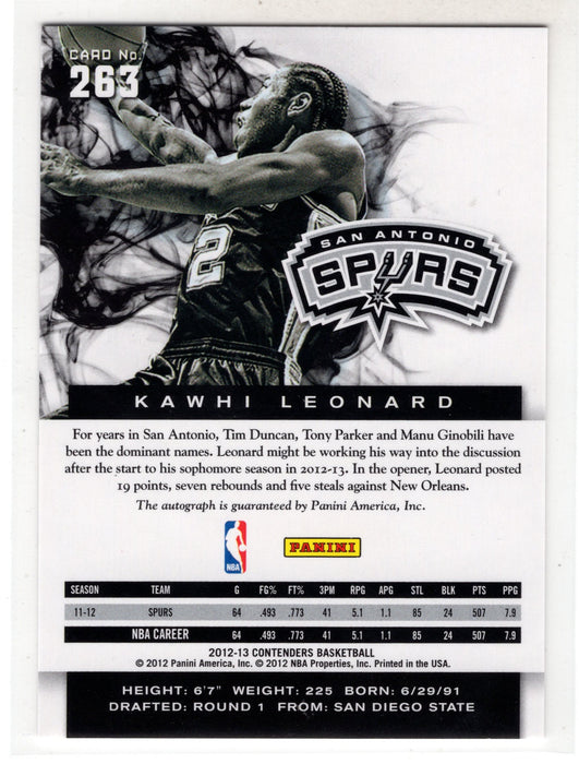 2012-13 Panini Contenders Kawhi Leonard #263 RC Rookie Auto