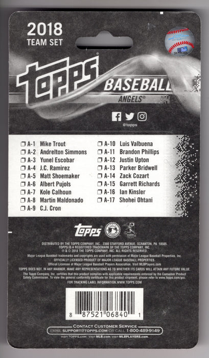 2018 Topps Baseball Angel Team Set Shohei Ohtani RC