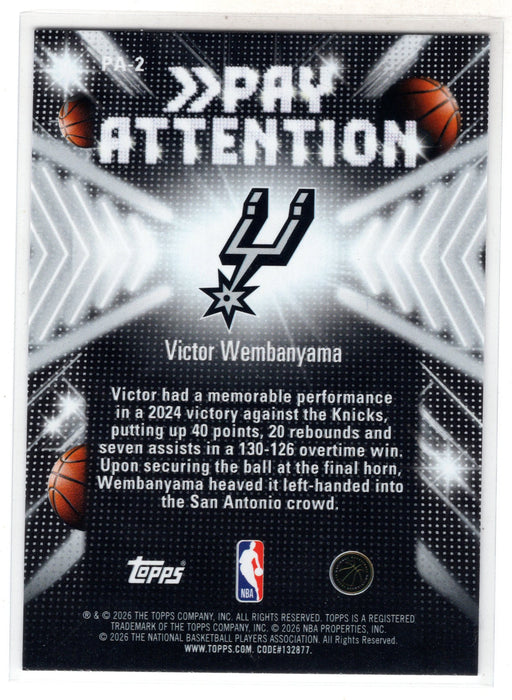 2026 NBA Hoops Victor Wembanyama #PA-2 Pay Attention /99