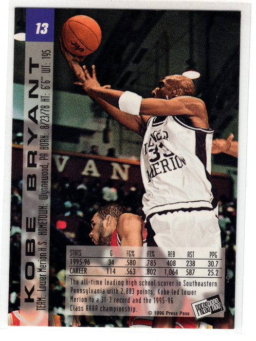 1996 Press Pass Kobe Bryant #13 RC Rookie