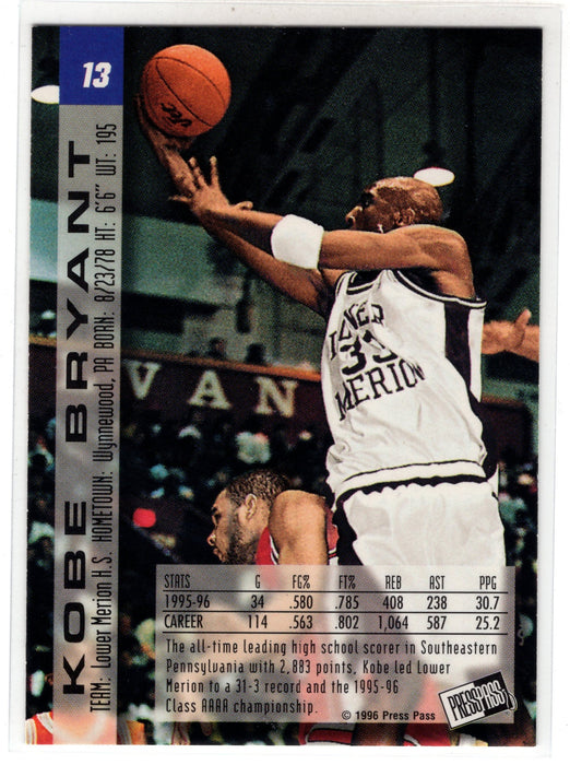 1996 Press Pass Kobe Bryant #13 Gold RC Rookie B