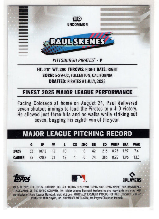 2026 Topps Finest Paul Skenes #110 Gold Mini Diamond Refractor /50