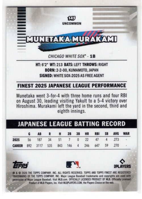 2026 Topps Finest Munetaka Murakami #145 Green Refractor RC Rookie /99