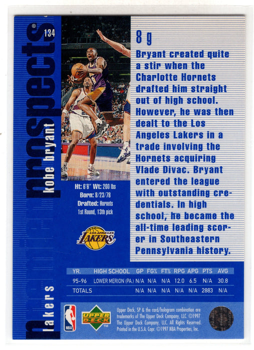 1997 Upper Deck SP Kobe Bryant #134 Premier Prospects RC Rookie A