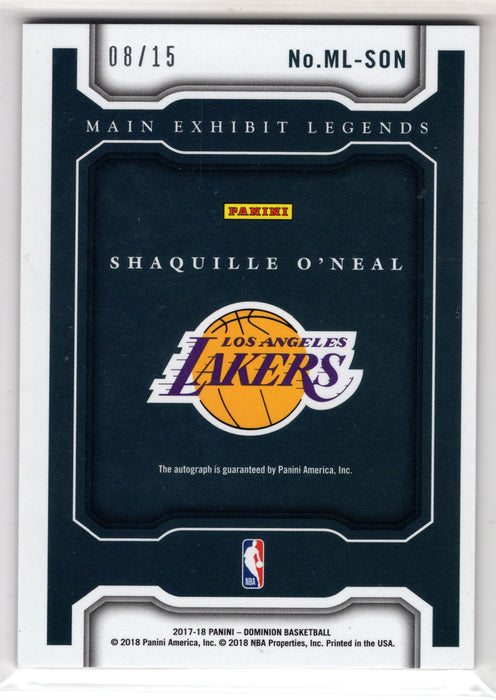 2018 Panini Dominion Shaquille O'Neal #ML-SON Main Exhibit Legends Auto /15