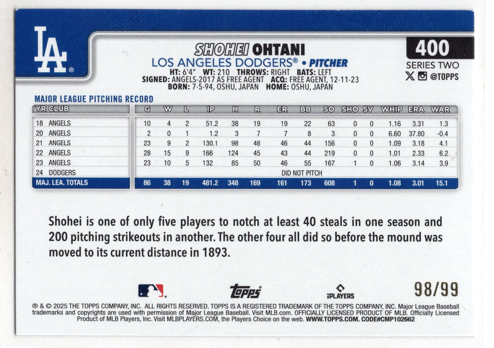 2025 Topps Series 2 Shohei Ohtani #400 Hot Dog Foil /99